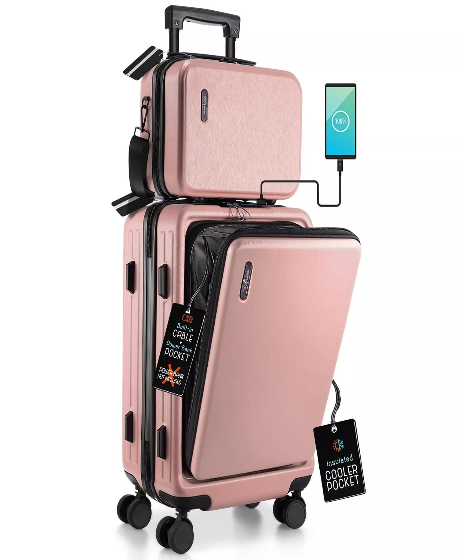 Travel Arim 2-Piece Hard Carry-On Pink