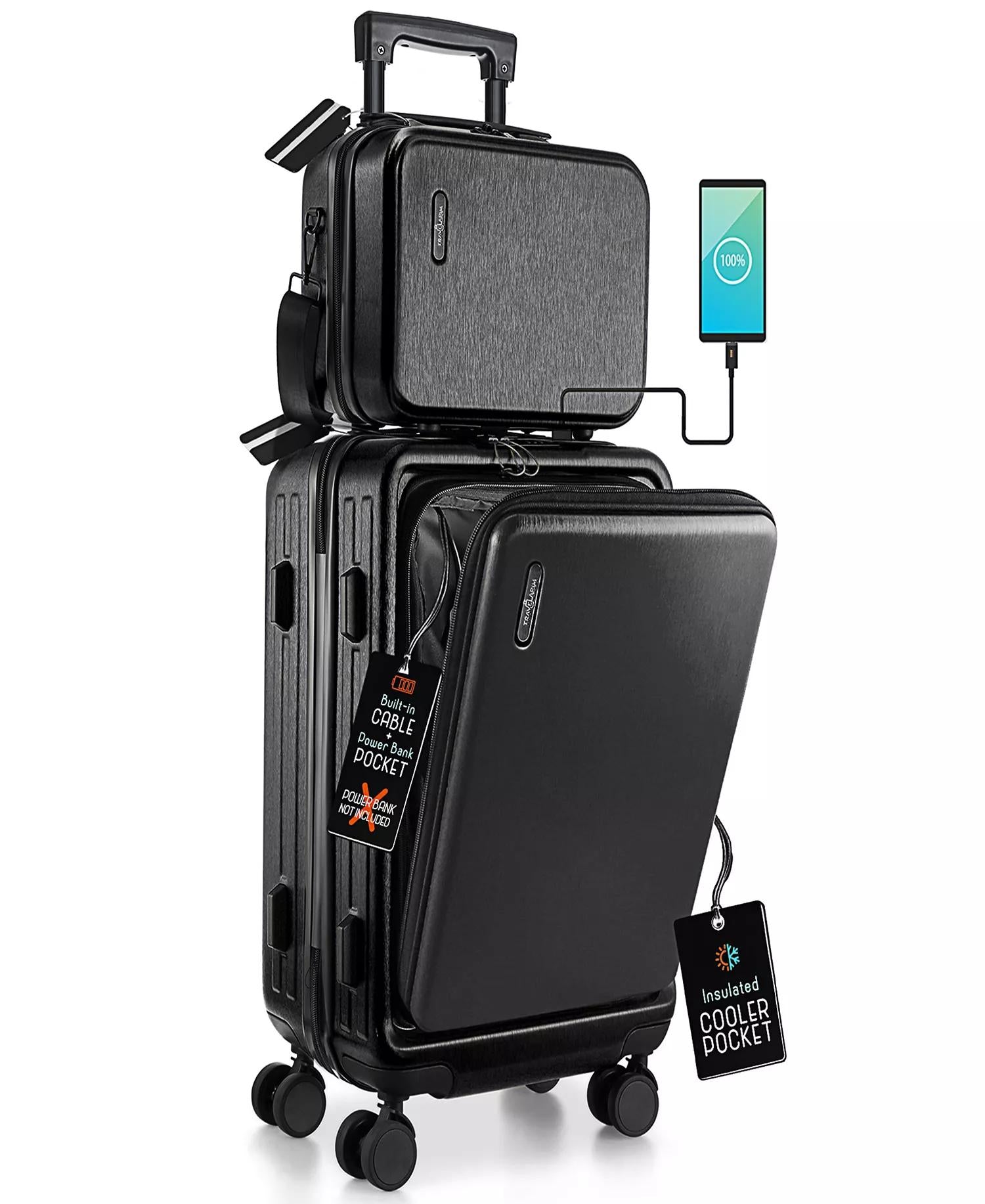 Travel Arim 2-Piece Black Hard Carry-On Black