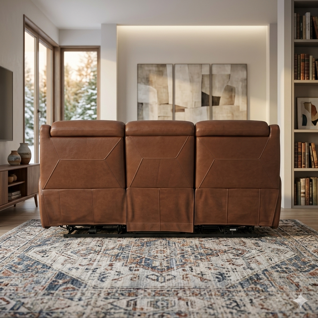 90" Leather Sofa with Power Headrests and Storage Arms