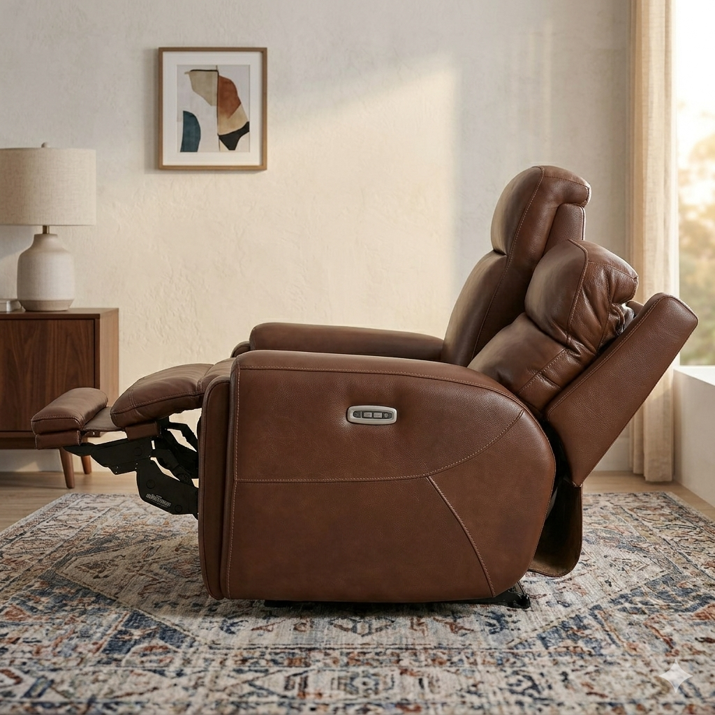 90" Leather Sofa with Power Headrests and Storage Arms