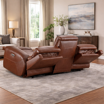 90" Leather Sofa with Power Headrests and Storage Arms