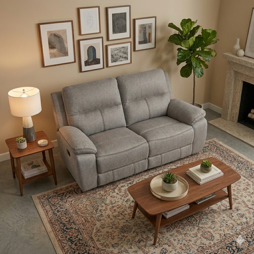 Fabric Power Reclining Sofa with Dual Recliners