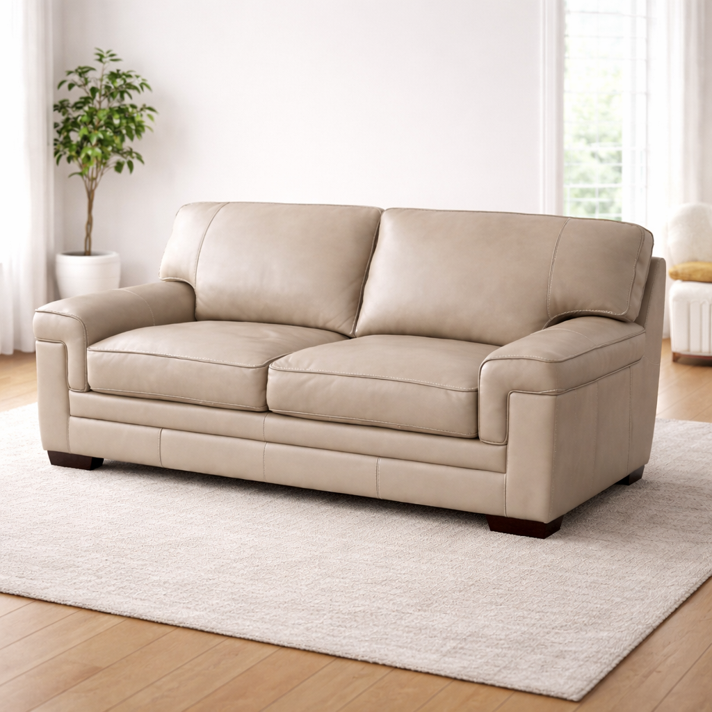 91" Leather Sofa (Beige)