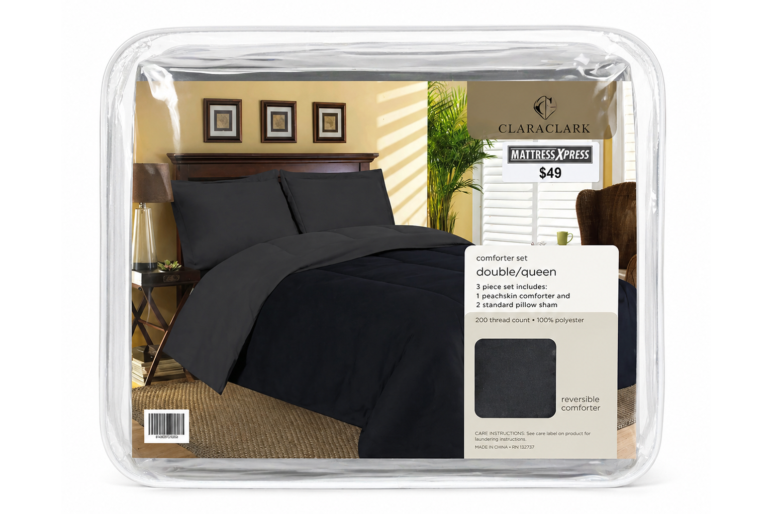 Clara Clark 3-Piece Reversible Comforter Set – Soft Microfiber Bedding (Double/Queen)