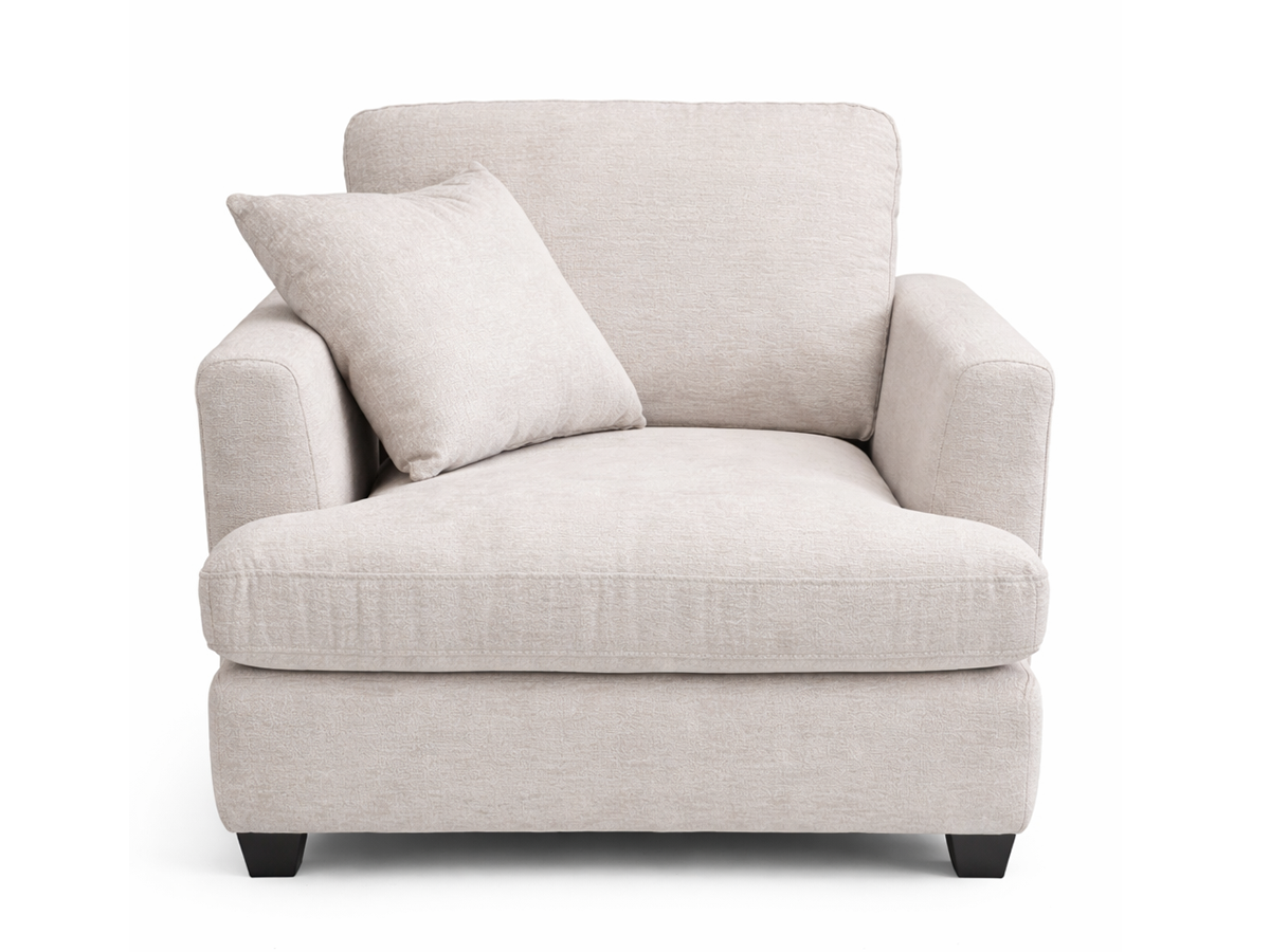Ivory Fabric Accent Chair with Plush Cushion & Pillow