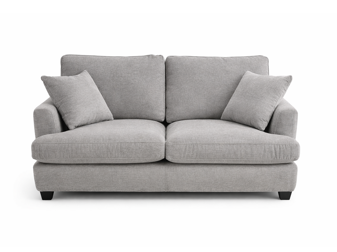 Ivory Fabric Loveseat with Plush Cushions & Accent Pillows