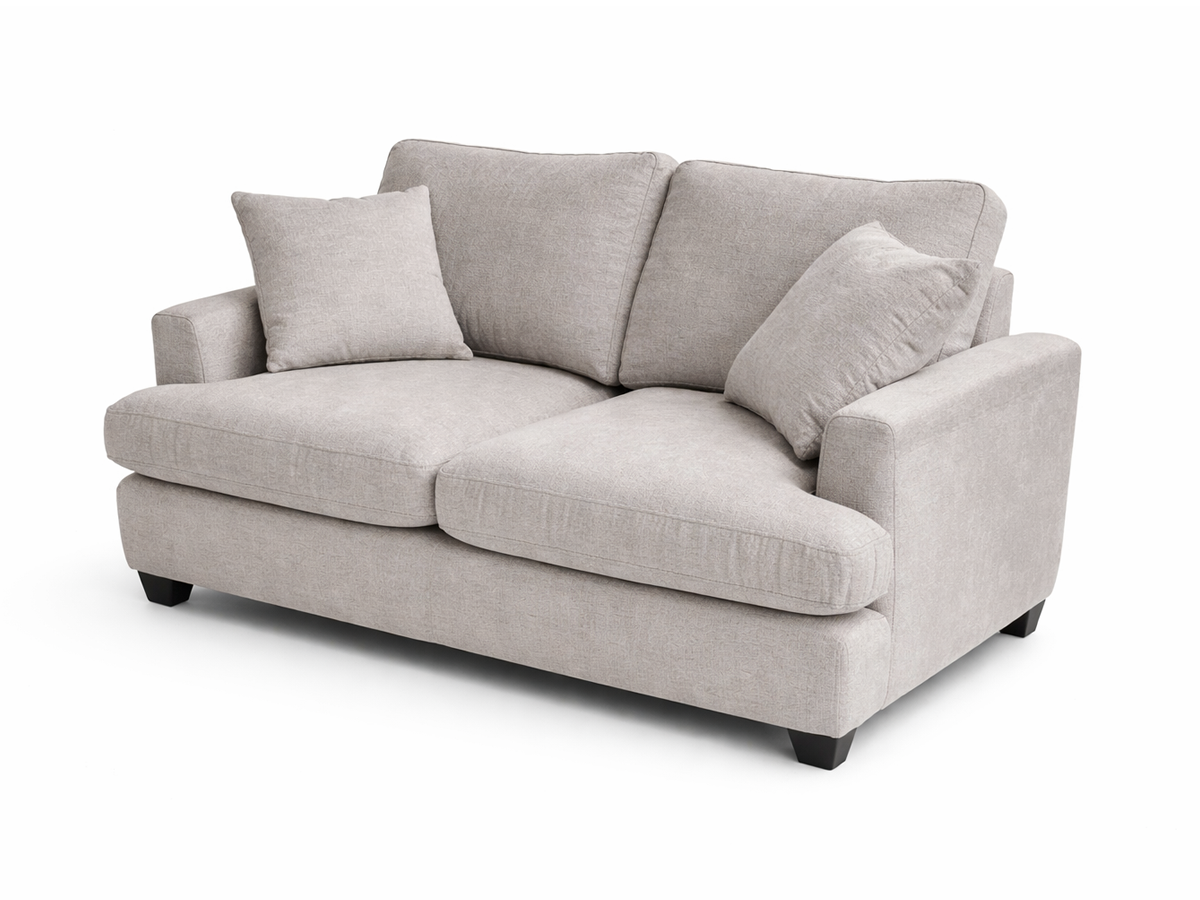 Ivory Fabric Loveseat with Plush Cushions & Accent Pillows