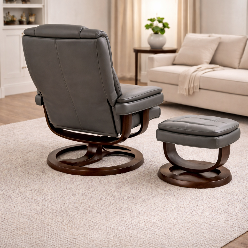 Leather Euro Chair and Ottoman (Gray)