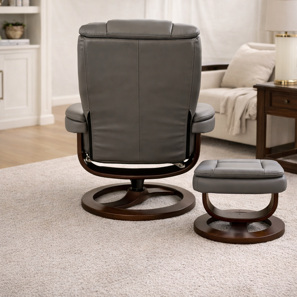 Leather Euro Chair and Ottoman (Gray)