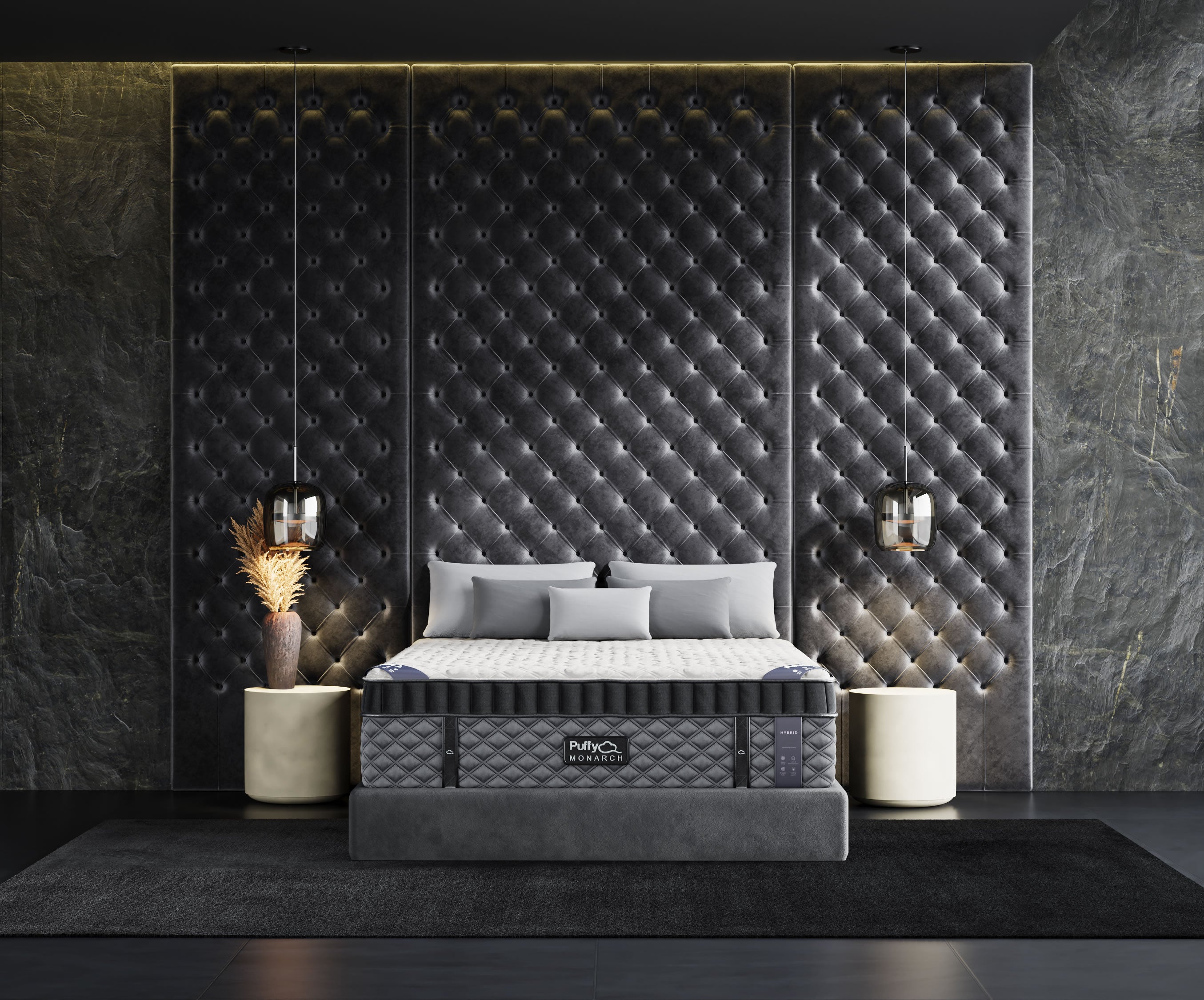 Puffy DUSK Bed Frame, Dark Gray Velvet