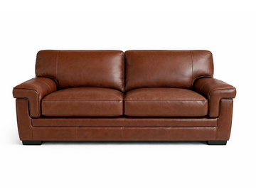Brown Leather Loveseat with Plush Cushions & Rolled Arms