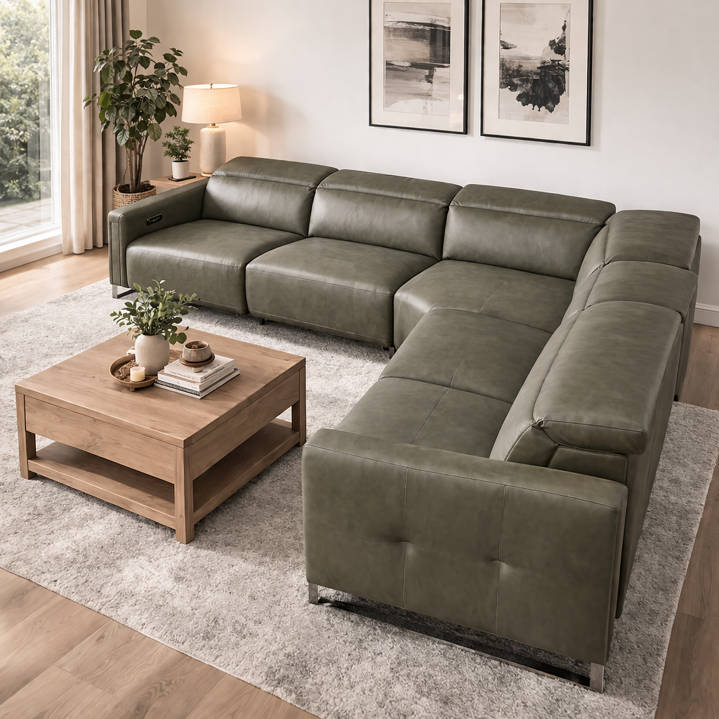 5-Piece Reclining Leather Sectional (Gray)