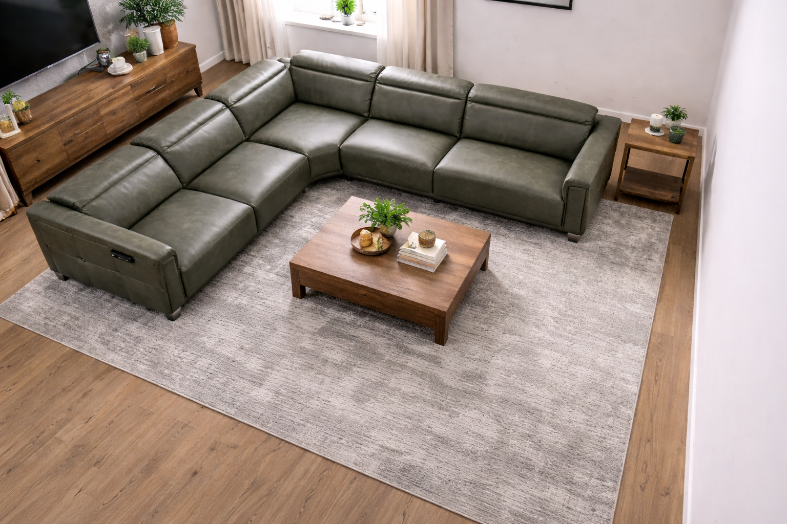 5-Piece Reclining Leather Sectional (Gray)