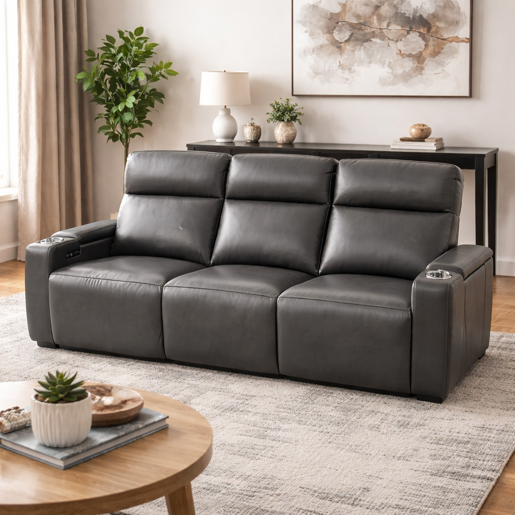 84" Leather Sofa (Charcoal Gray)