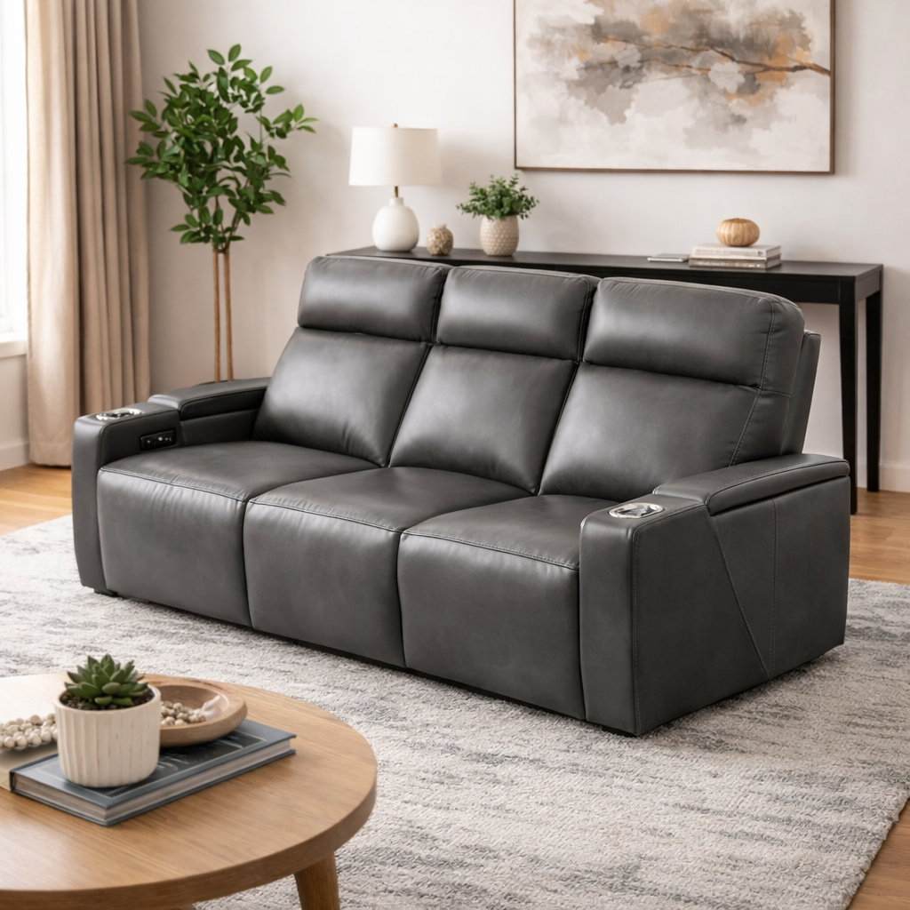 84" Leather Sofa (Charcoal Gray)