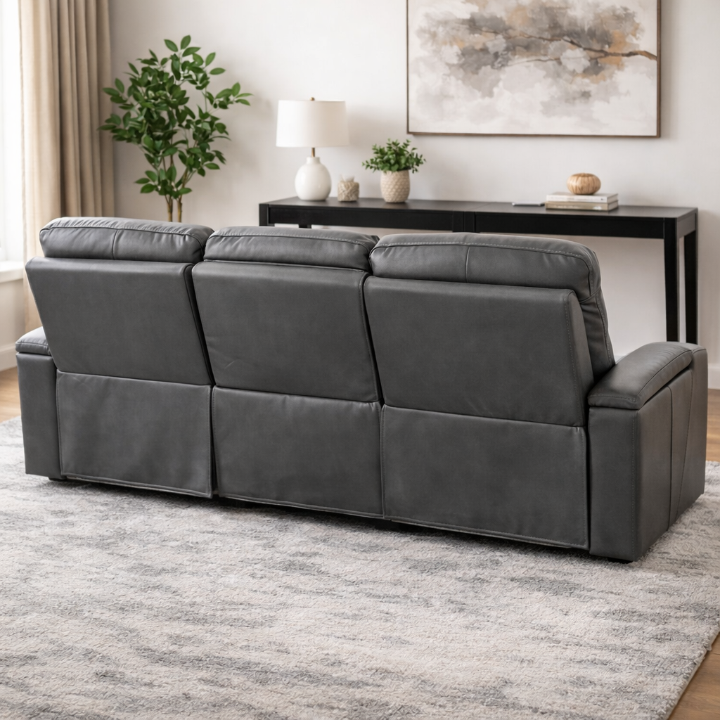 84" Leather Sofa (Charcoal Gray)