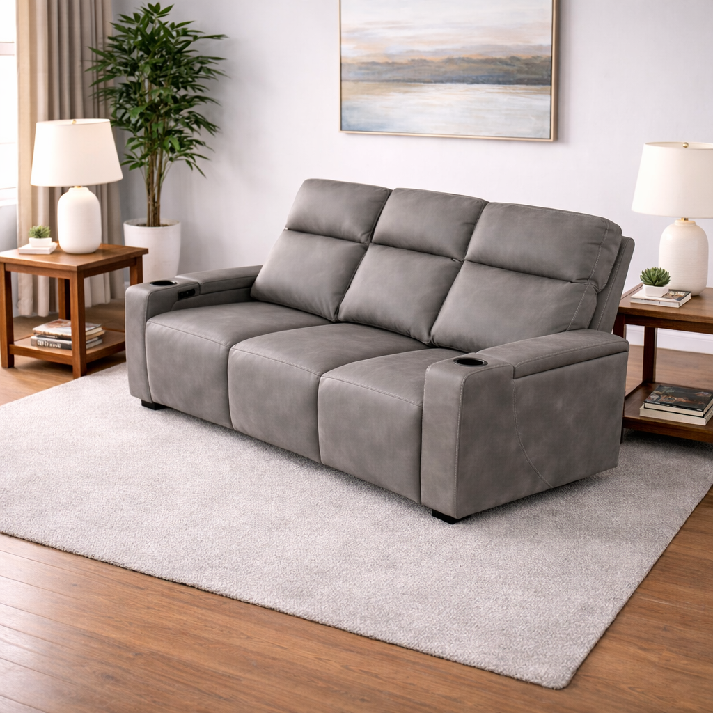 84" Power Reclining Leather Sofa (Gray)