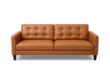 Mid-Century Modern Genuine Leather Sofa – Caramel Tan