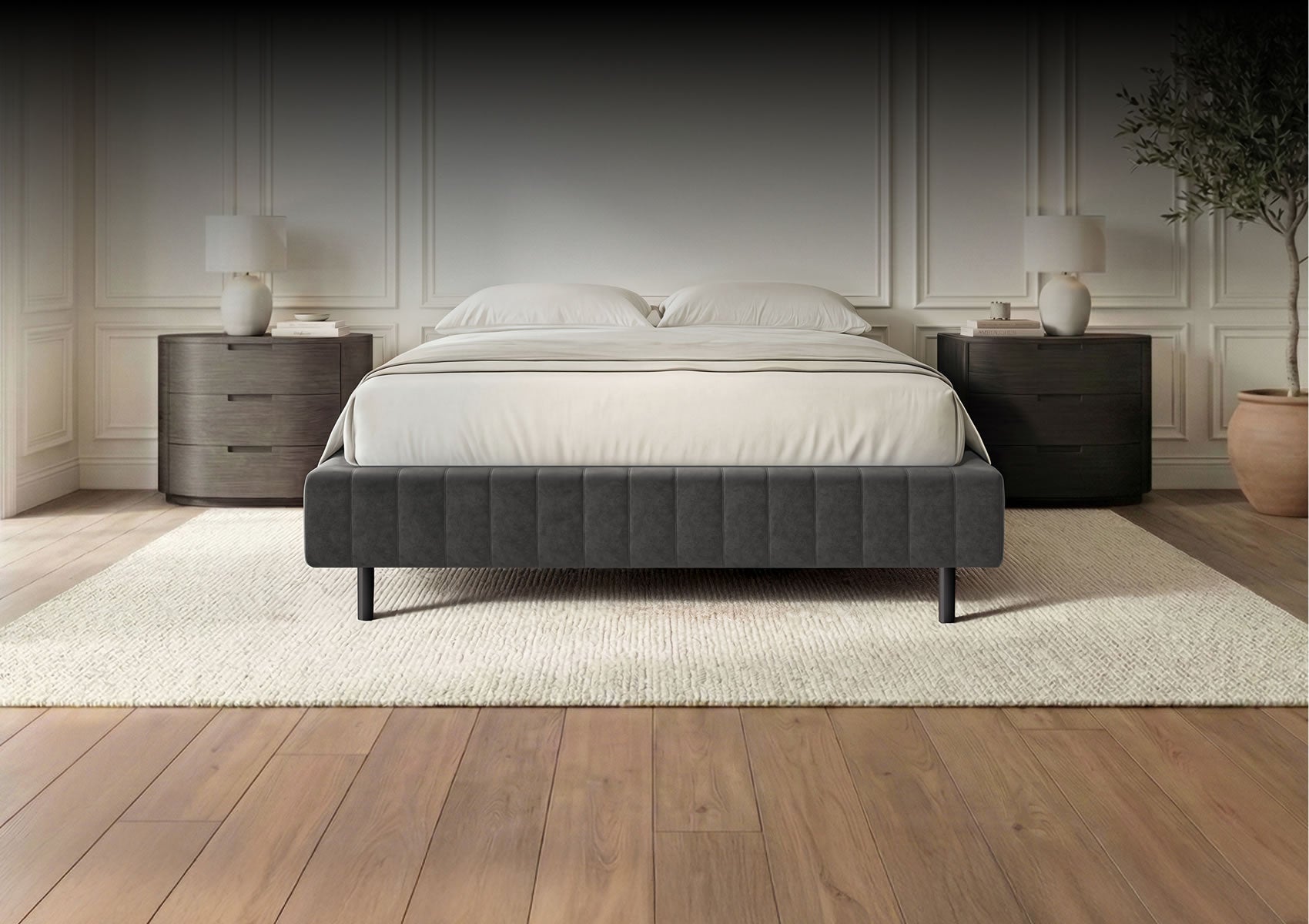 Puffy DUSK Bed Frame, Dark Gray Velvet