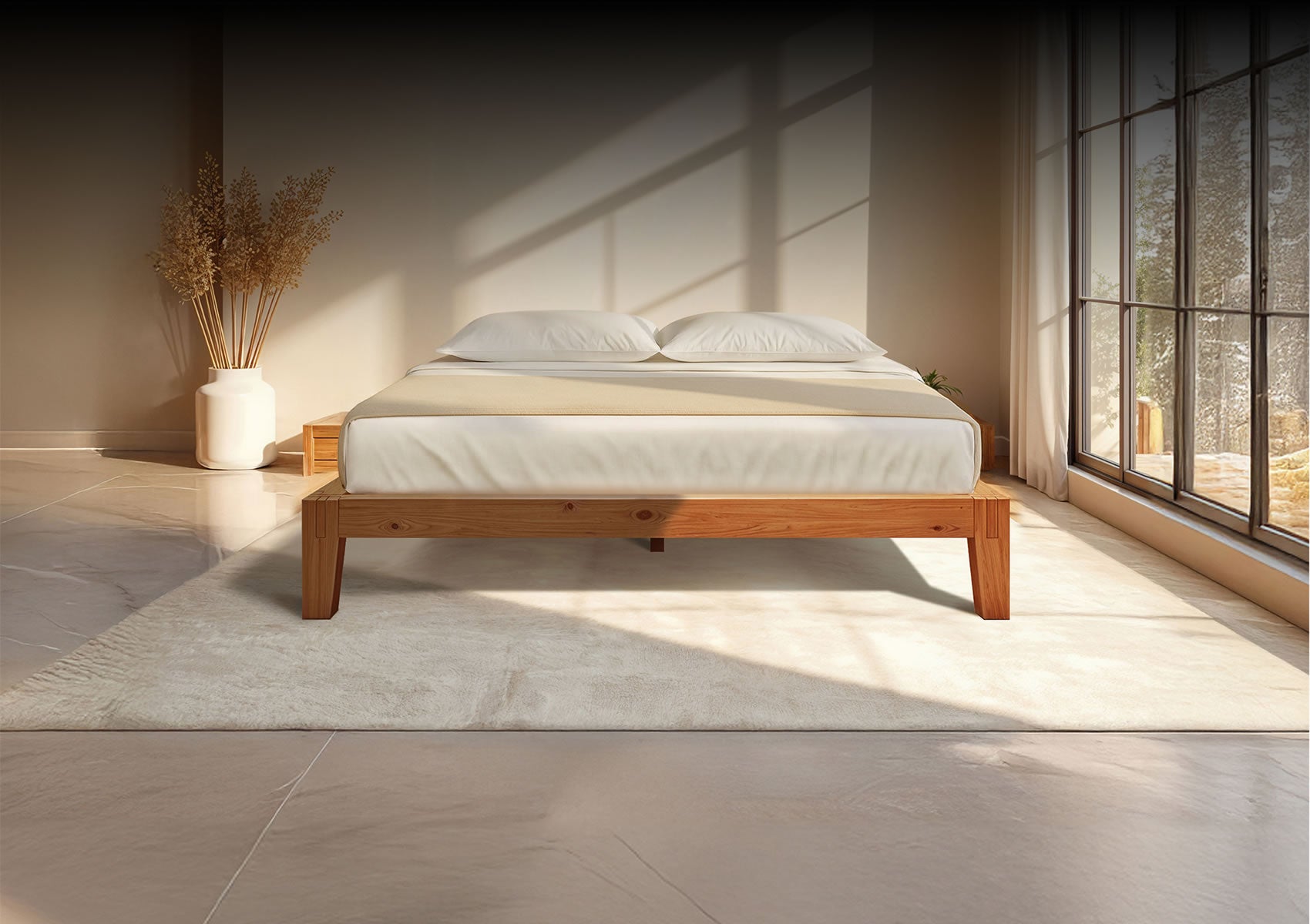 Puffy ZEN Bed Frame, Walnut Pinewood Platform Bed
