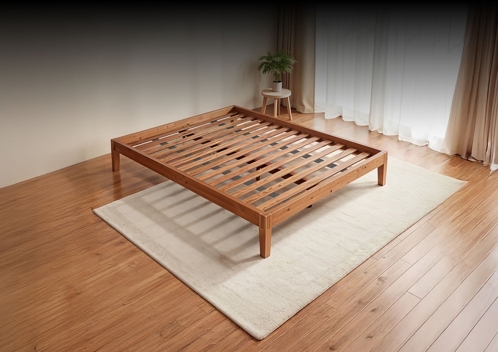 Puffy ZEN Bed Frame, Walnut Pinewood Platform Bed