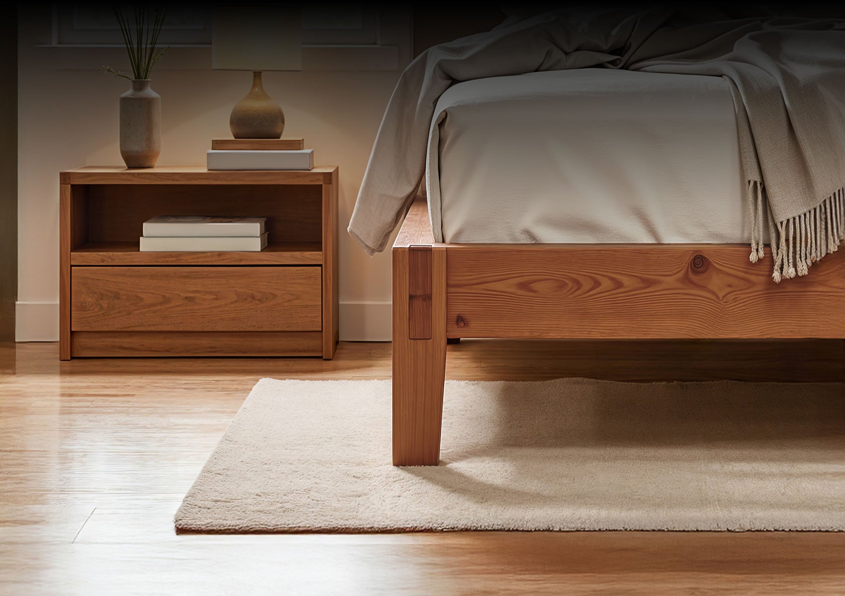 Puffy ZEN Bed Frame, Walnut Pinewood Platform Bed