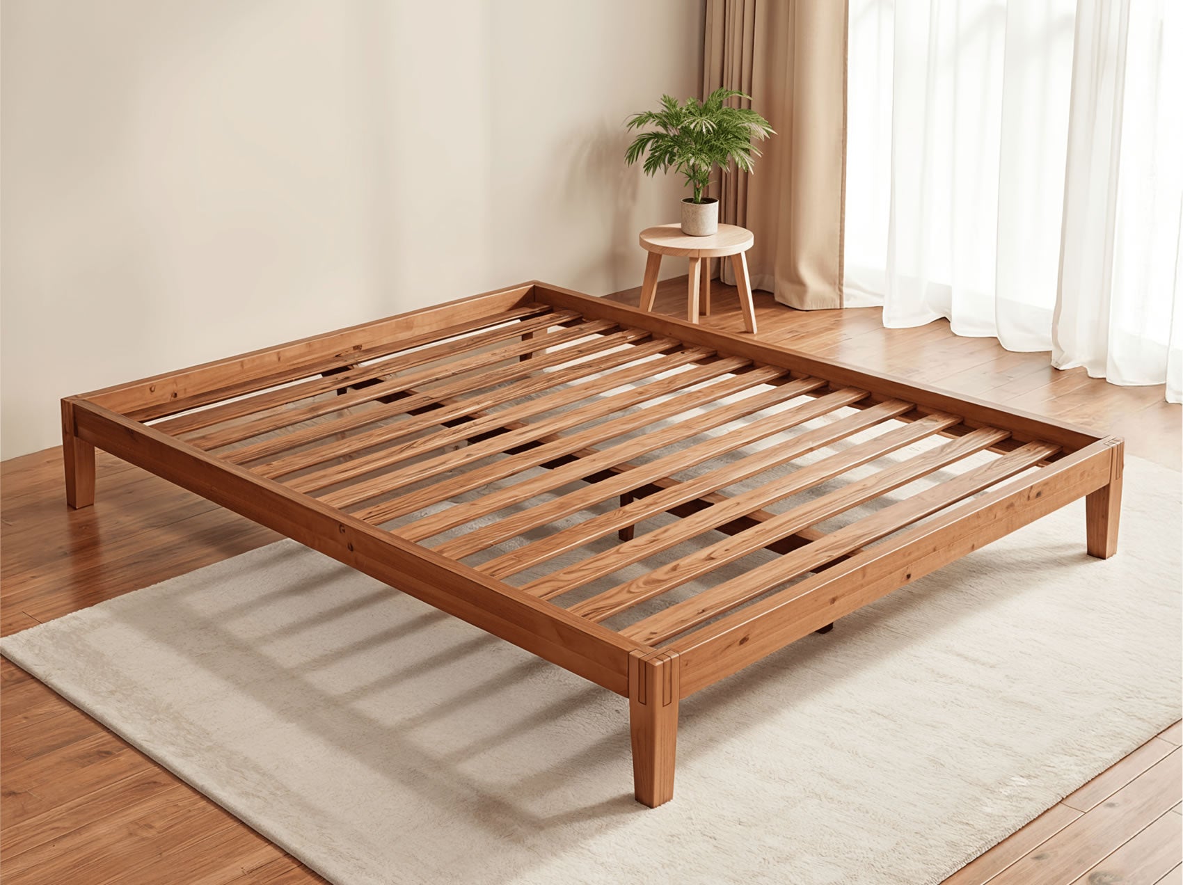 Puffy ZEN Bed Frame, Walnut Pinewood Platform Bed