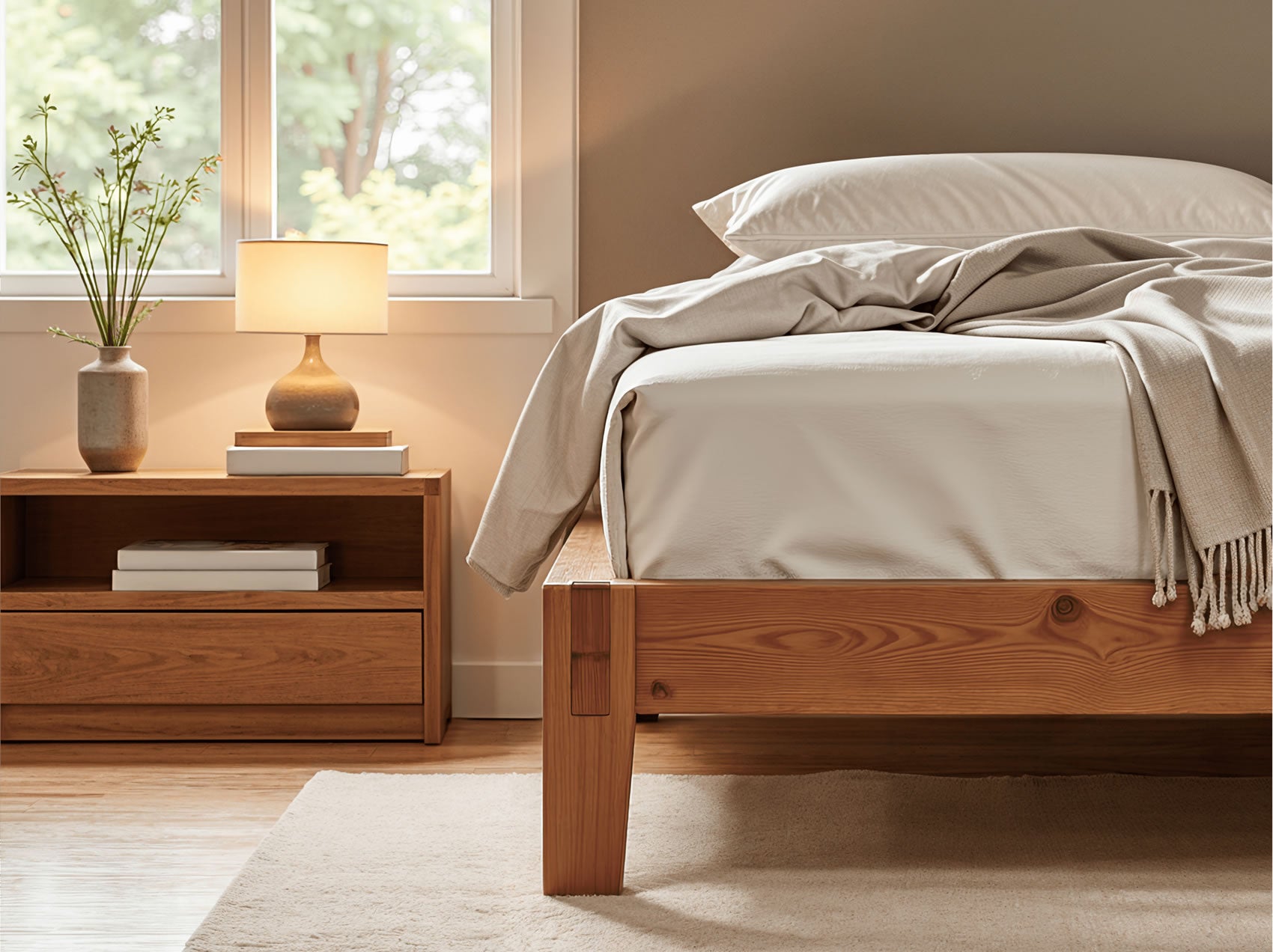 Puffy ZEN Bed Frame, Walnut Pinewood Platform Bed