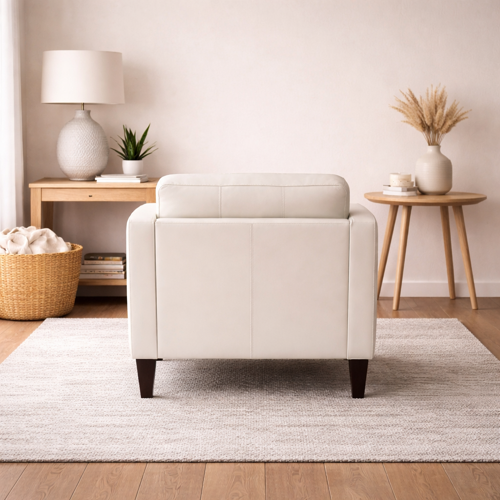 Mid-Century Leather Armchair  (Cream)
