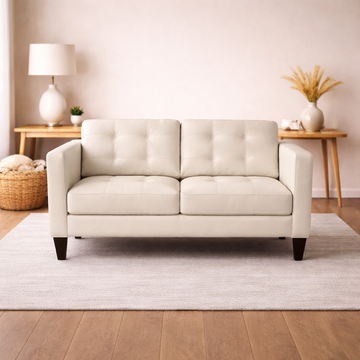 Mid-Century Leather Sofa (Cream)