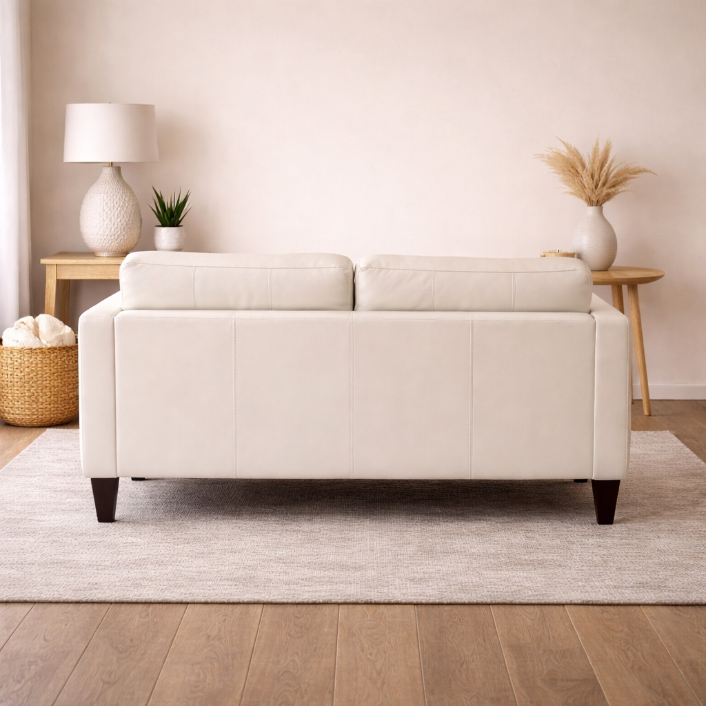 Mid-Century Leather Sofa (Cream)