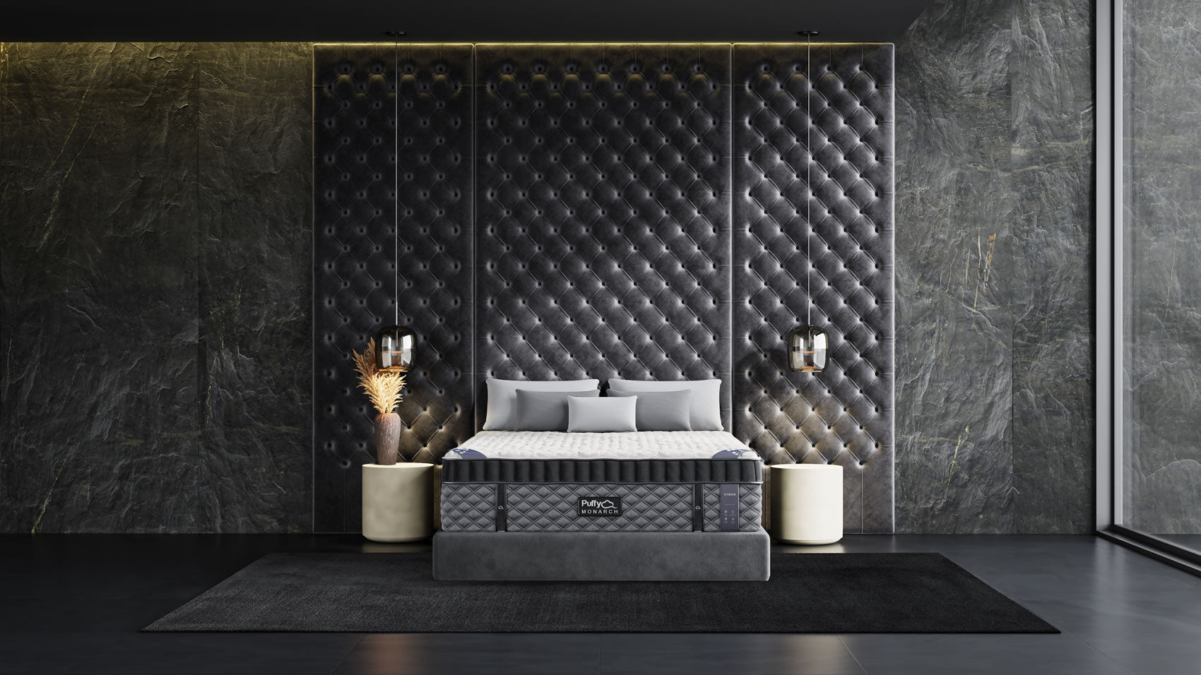 Puffy MILAN Velvet Bed Frame with Winged Headboard