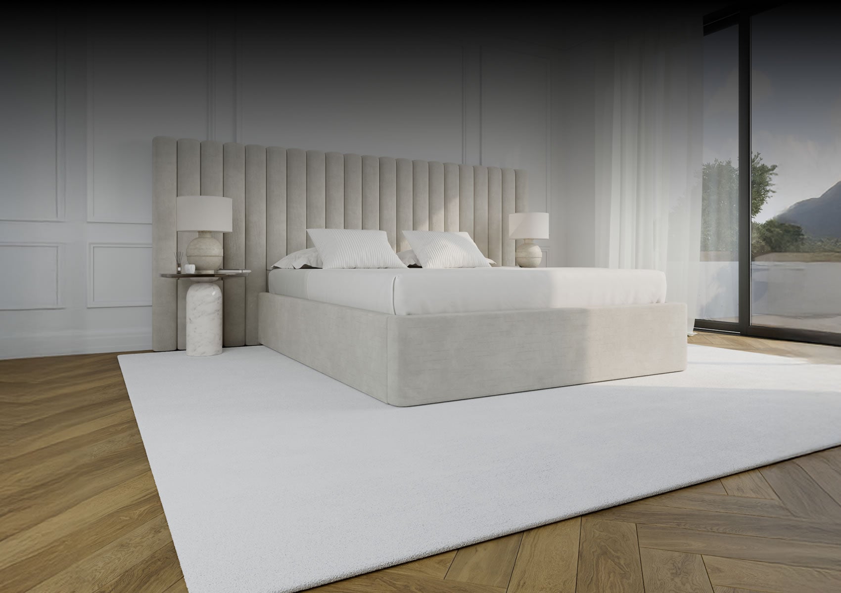 Puffy MILAN Velvet Bed Frame with Winged Headboard