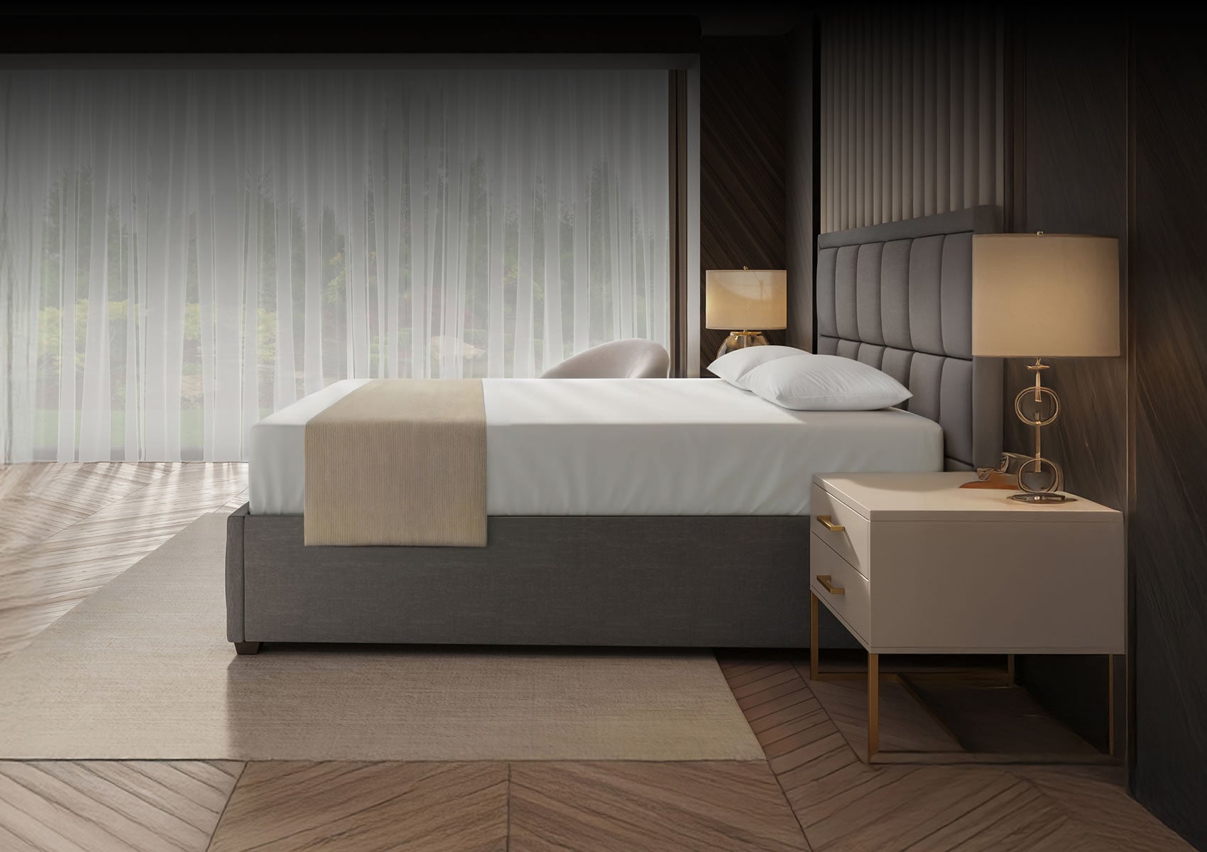 Puffy STERLING Bed Frame, Soft Gray Linen