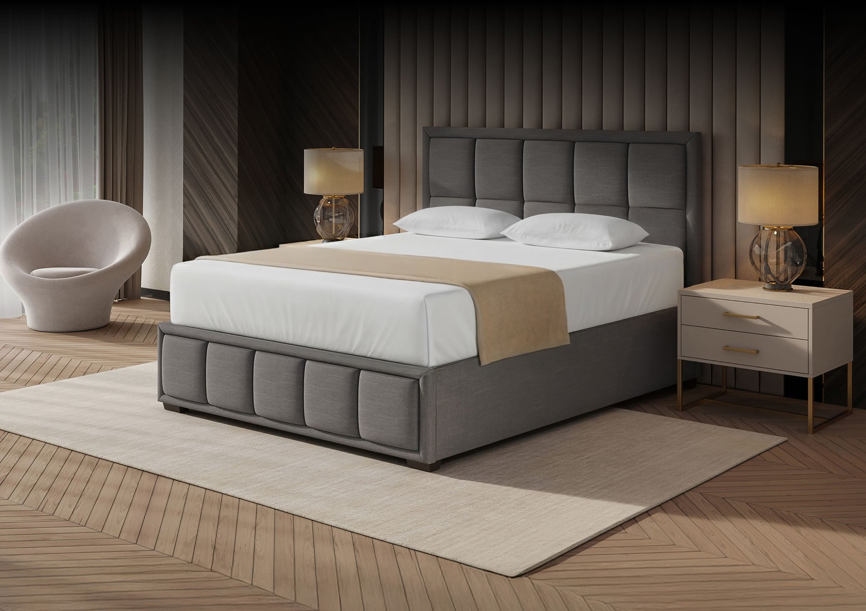 Puffy STERLING Bed Frame, Soft Gray Linen