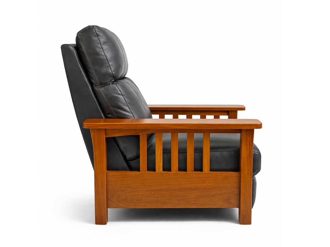 Mission-Style Leather Recliner with Solid Wood Arms