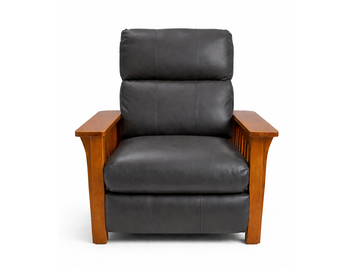 Mission-Style Leather Recliner with Solid Wood Arms