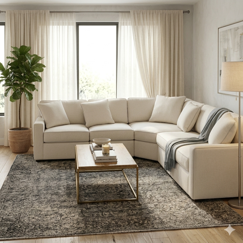 Piece Fabric Sectional with Corner Wedge
