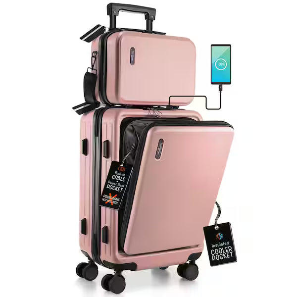 2 Piece Hard Shell Travel Arim Luggage Rose Gold